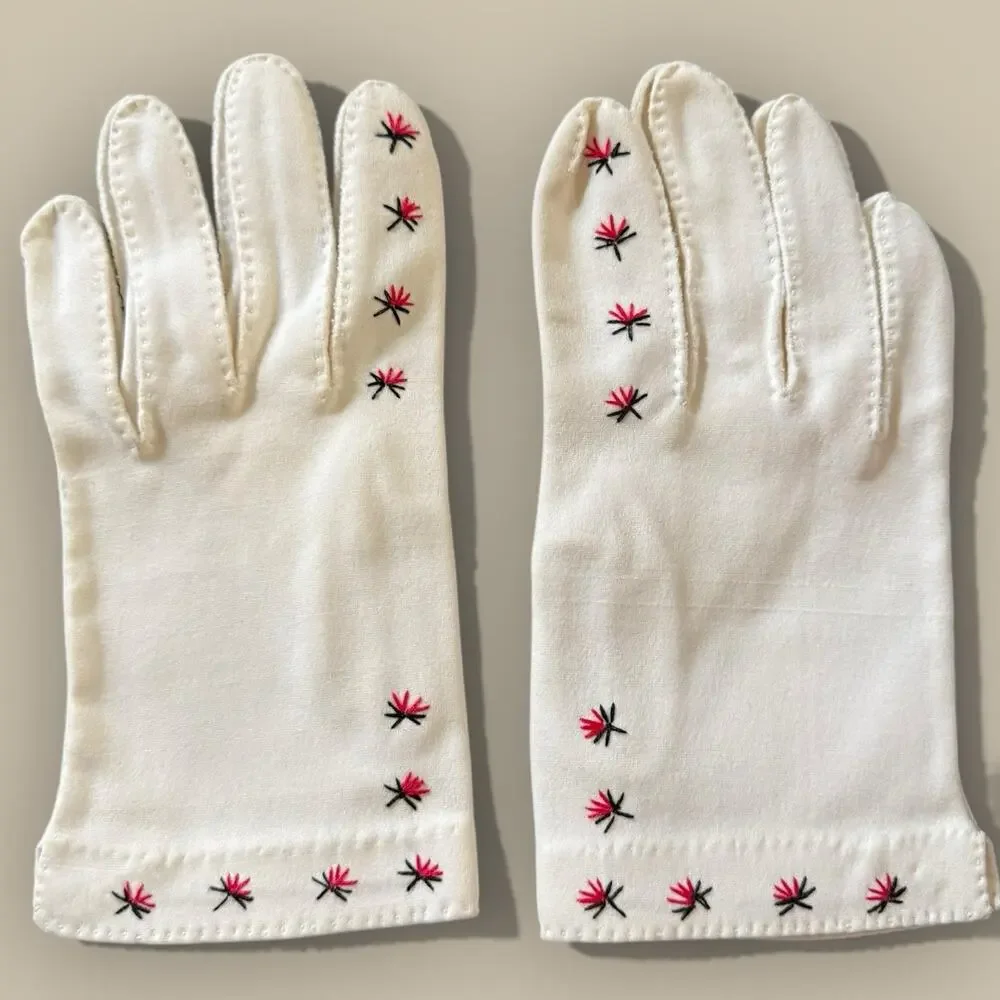 Vtg Ladies 60s MCM Embroidered Easter Prom Wedding Dress Gloves White Small